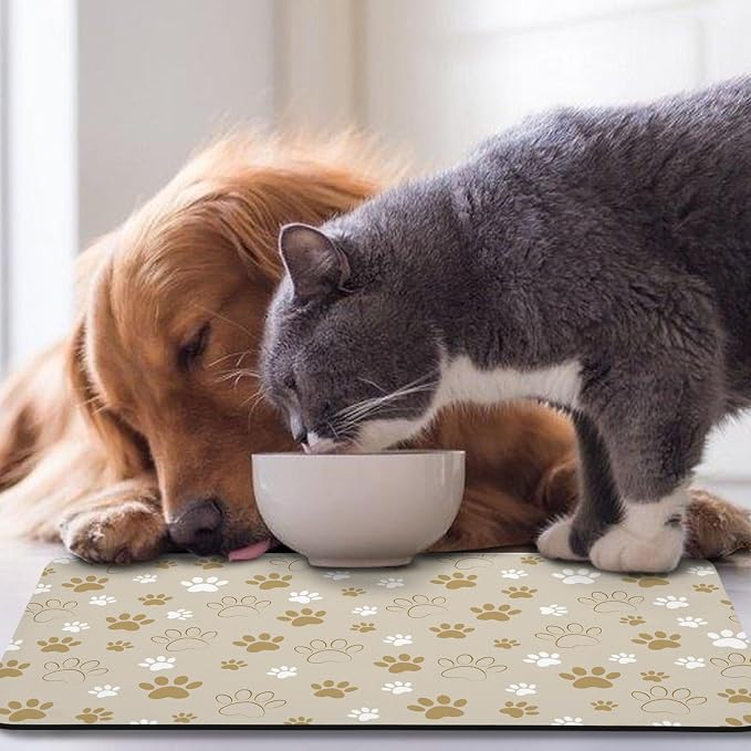 Dog Food Mat, Absorbent Water Bowl Mats Cat Pet Feeding Placemats Beige 17 * 30 - Image 7