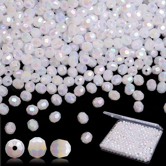 BONNY BOXX 500pcs 8mm Acrylic Faceted Round Crystal Beads White AB Loose Spacer by BONNY+BOXX