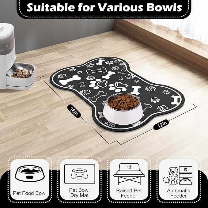 Dog Cat Food Mat, Rapid AbsorbentPet Feeding Mat, Bone Shaped Dog Placemat - Image 6