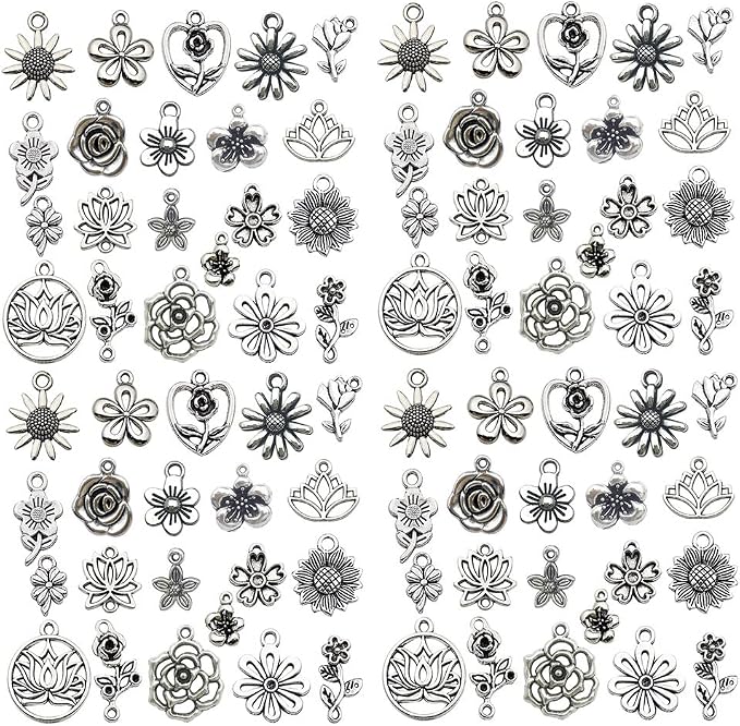WOCRAFT 120pcs Antique Silver Fower Charm by WOCRAFT