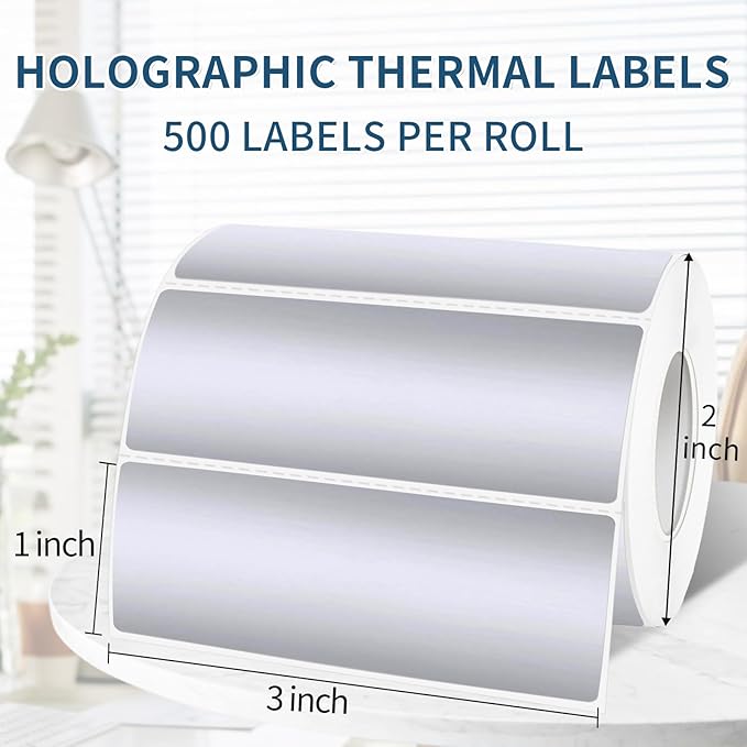 1" x 3" Silver Thermal Label Stickers,Waterproof Thermal Printer Sticker Labels for Gift Wrapping, Self-Adhesive Name Price Tag DIY Custom Logo Design (500 pcs,Silver)
