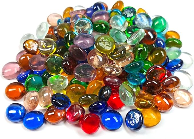 50PCS Mini Glass Gems, Mixed Colour Mancala Stones Flat Bottom Marble Beads by MESCHETT