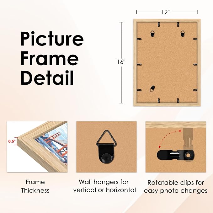 FIXSMITH 12x16 Picture Frame Natural Set of 2, Photo Frame - Image 3
