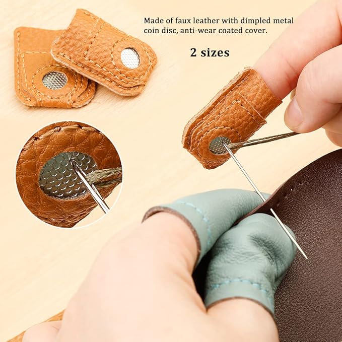 10pcs Hand-Working Sewing Thimble, Metal Finger Shield Ring, Leather Coin Finger Protectors, Sewing Thimble Rings Cap Metal Shield for Knitting Quilting DIY Craft Tools