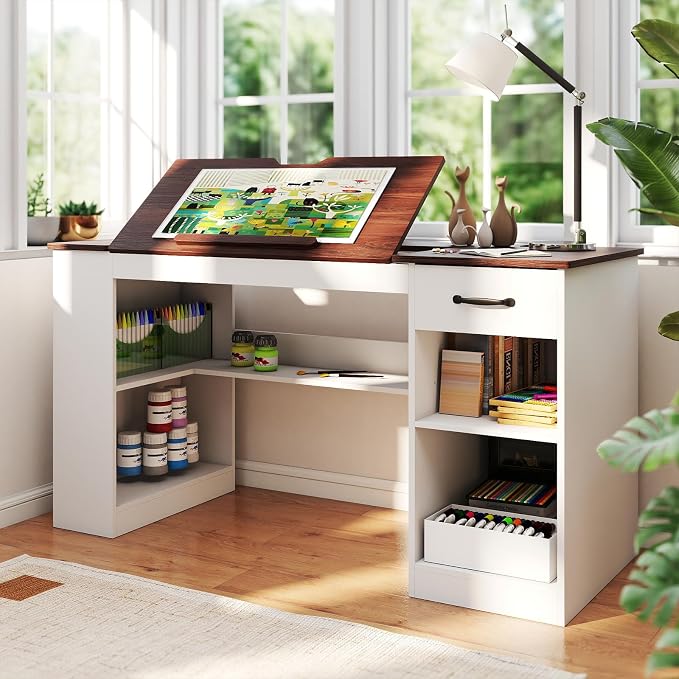 Verano Garden 55.1" Drafting Table, Craft Art Table, Computer Desk | Storage by VeranoGarden