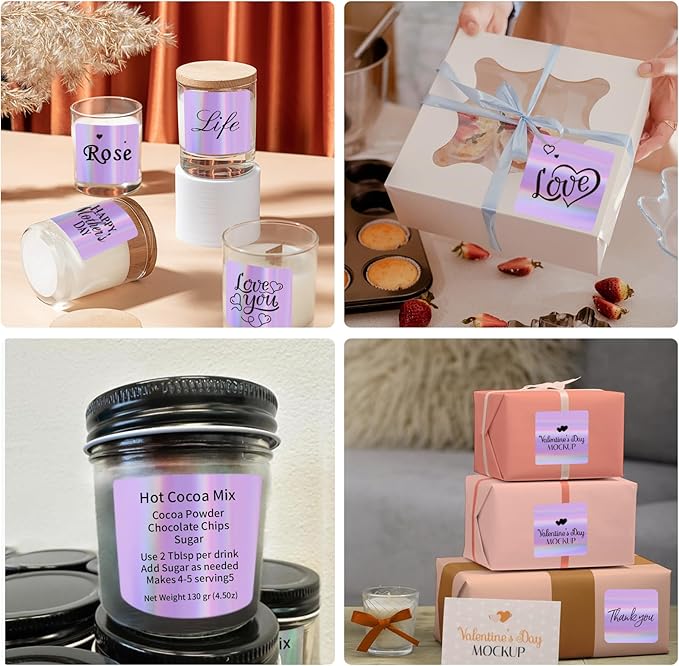Holographic Square Thermal Labels Stickers 3" x 3", Direct Square Thermal Stickers Labels, Glitter Self-Adhesive Thermals Label for Small Business- Holographic Purple