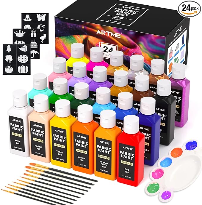 Artme 24 Colors Fabric Paint, Permanent Soft Fabric Paint Set by ARTME
