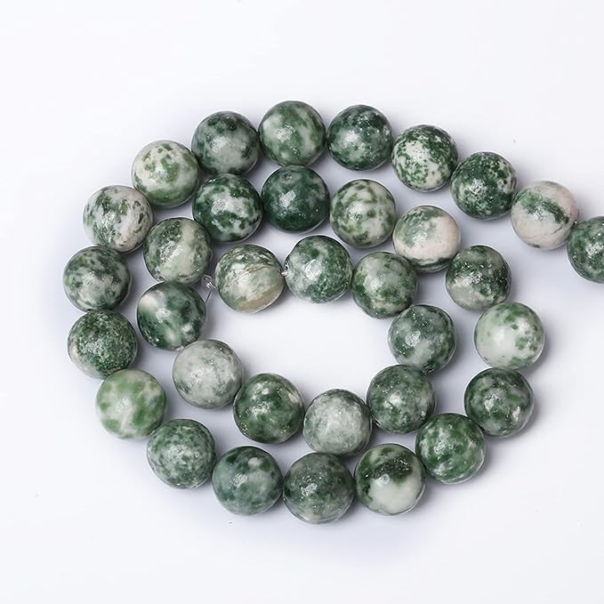 45pcs 8mm Natural Green Spot Stone Stone Beads for Jewelry Making Loose Spacer Round Beads DIY Bracelets Necklaces 15" (8mm, Green Spot Stone)