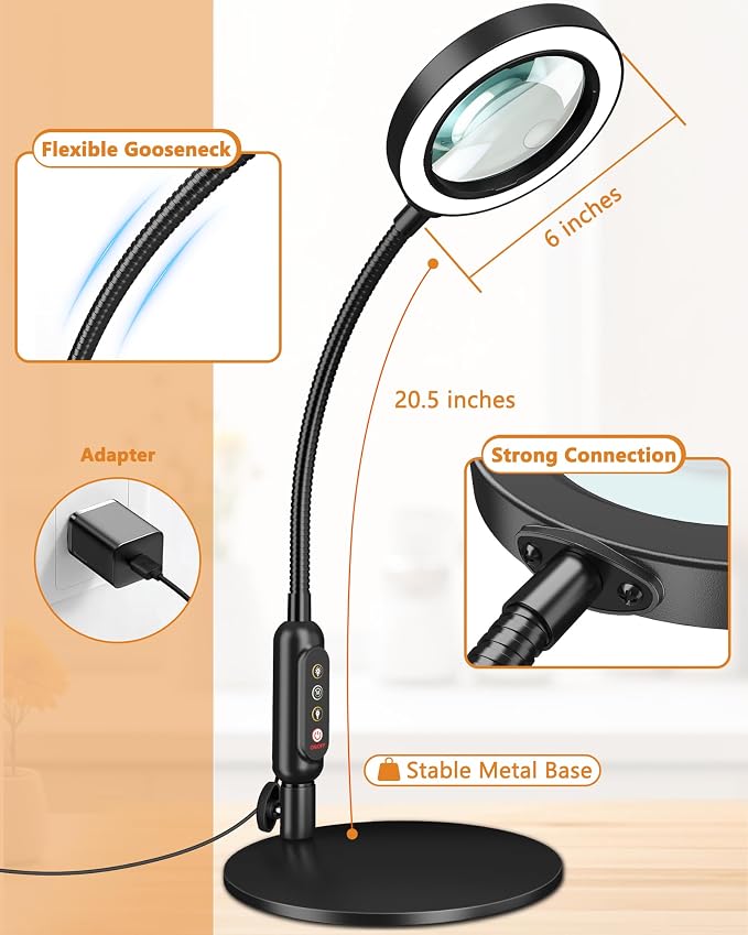 30X 10X Magnifying Glass with Light and Stand, 5 Color Modes Stepless Dimmable - Image 7