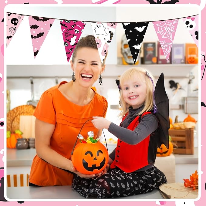 Hosuly 40 Pcs Pink Halloween Fabric Patchwork Roll Halloween Pumpkin Ghost - Image 4