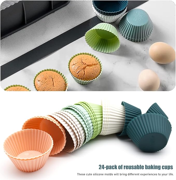 Reusable Silicone Cupcake Baking Cups 24 Pack, 2.75 inch Silicone Baking Cups - Image 6