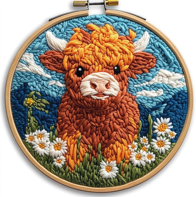 DIY Punch Needle Kits Cute Brown Highland Cow by Unknown