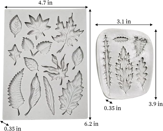 2PCS Leaf Silicone Molds, Tree Leaves Shape Cake Fondant Mold, 3D Unique Chocolate Candy Jello Biscuit Dessert Mold, Resin Plaster Polymer Clay Soap Mold, Cake Decorating Tool