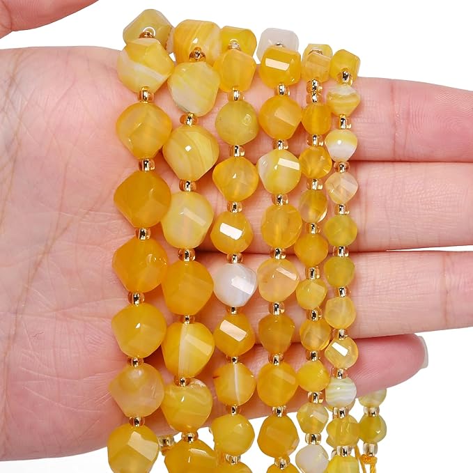42pcs Natural Yellow Striped Agate Stone Beads - Image 4