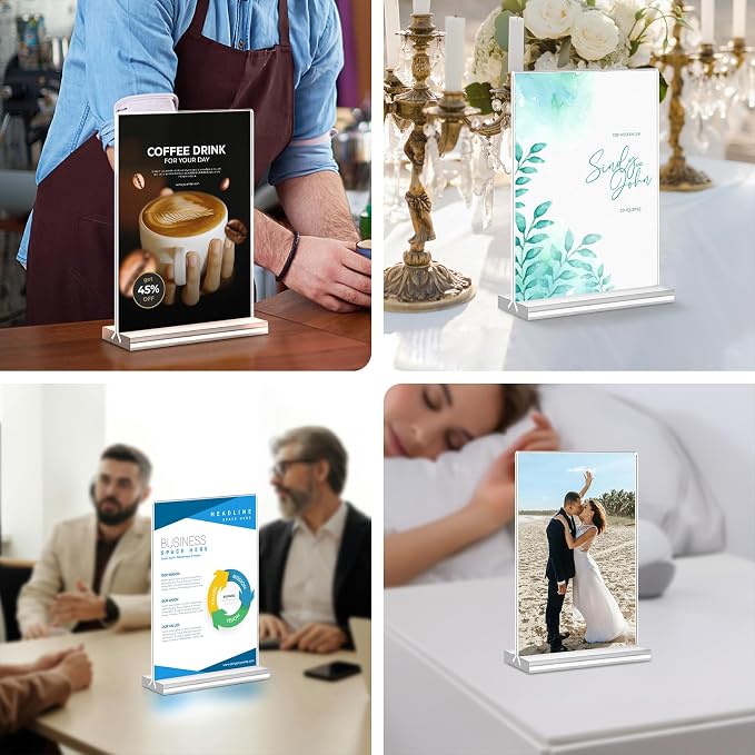 Acrylic Sign Holder 4x6, 21 Pack Clear Table Menu Vertical Double Sided Display - Image 9