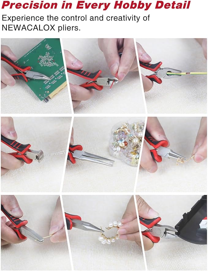 Jewelry Pliers Sets Jewelers Making Tools Kit, Professional 8 piece Mini Wire Plier with Wood Holder for Beading, Crafting, Crimping, Cutting, Repair, Wrapping, Complete Quality for Adults Starter