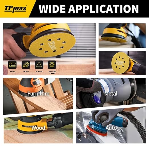 100PCS 5 Inch 220 Grit 125mm 8 Hole Sanding Discs Sandpaper - Premium Gold Round Hook and Loop for Random Orbital Sander - Ideal for Wood, Metal, Automotive