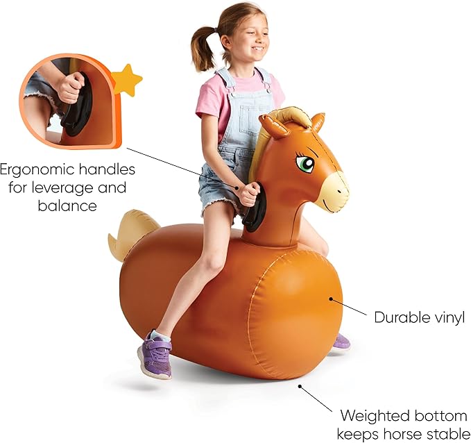 HearthSong Hop 'n Go Inflatable Bouncing Ride-On, 48" L x 20" W x 36" H, Set of 2, Outdoor Play, Ages 5 and Up, Horses