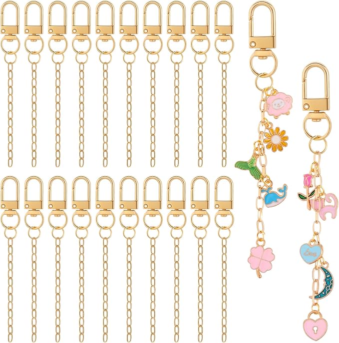 Chuyau 20pcs Gold Keychain Making Kit Swivel Snap Hook Lobster Claw Clasps by chuyau
