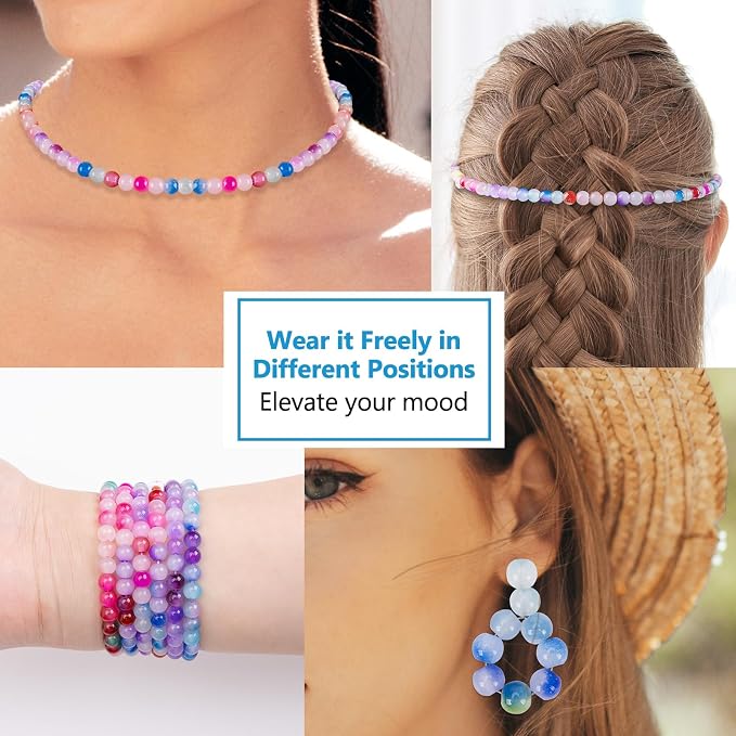 XSEINO About 1200+ pcs 6mm Glass Beads Bracelet Making Kit, 24 Assorted Blue - Image 6