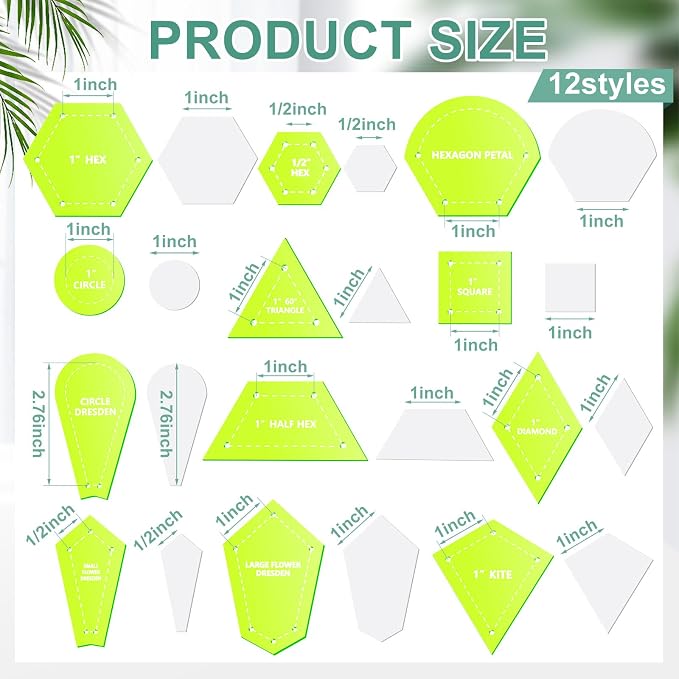 Cinnvoice 612 Pcs Patchwork Paper EPP English Piecing Supplies 12 Shapes - Image 2