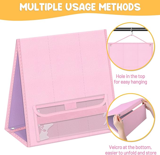 Foldable Felt Board - Double-Sided Flannel Story Board for Preschool Learning, Interactive Storytelling & Play | 33" x 12" Portable Felt Play Board for Home & Classroom Use (Pink)