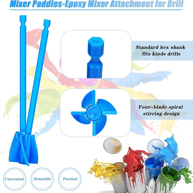 12 Pieces Paint Mixer Drill Attachment,Helix Paint Mixer Resin Drill Mixer Paint Stirrers Drill Attachment for 1 Gallon of Paint Epoxy Resin Silicone Jewelry Casting Molds (Blue)