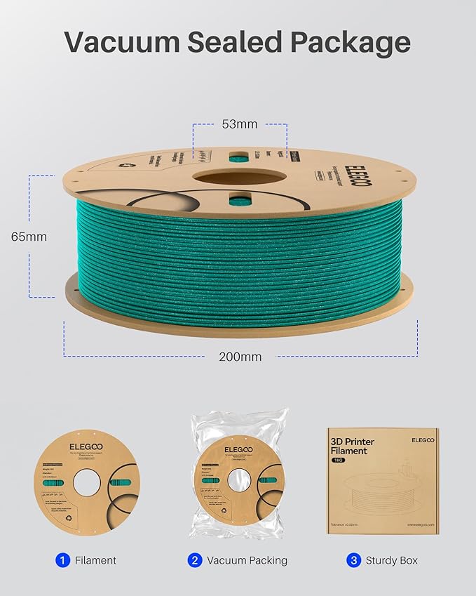 ELEGOO PLA Filament 1.75mm 2KG Sparkle Black & Turquoise, Glitter Twinkling 3D Printer Filament Dimensional Accuracy +/- 0.02mm, 2pcs 1kg Spool(2.2lbs) Fits for Most FDM 3D Printers