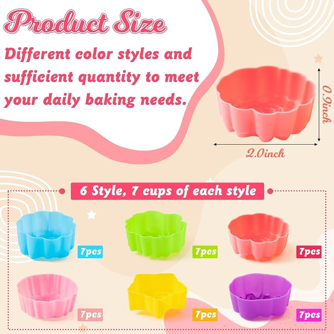 R HORSE 42 Pack Silicone Molds Cupcake 2 Inch Mini Size Multi Flower-Shaped - Image 3