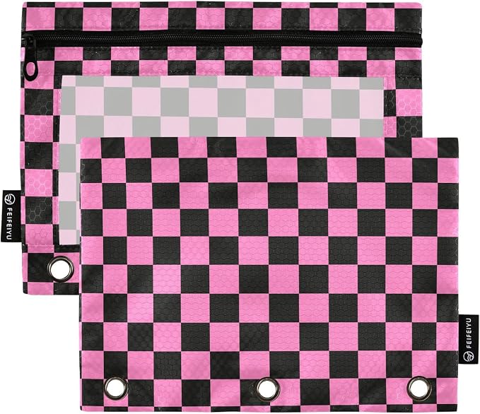 Checkerboard Pink Black Squares Pencil Pouch by BOENLE-WELCOMEYOURCOMING