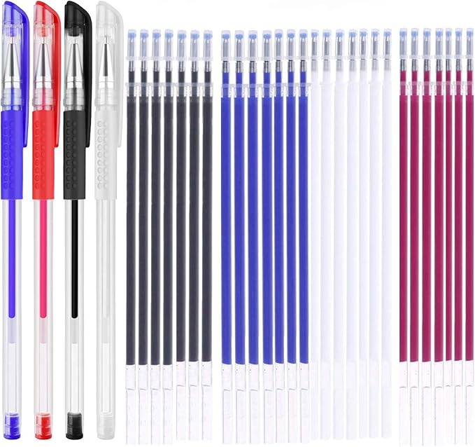 Heat Erasable Fabric Marking Pens with 28 Refills for Tailors Sewing, and Quilting Dressmaking, 4 Colors Heat Erase Pens for Fabrics.