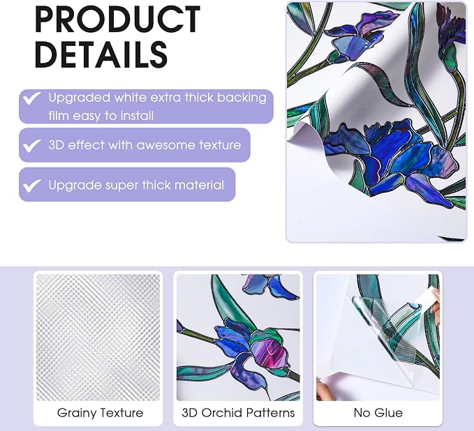 Coavas Stained Glass Window Film Privacy Static Cling - Image 5