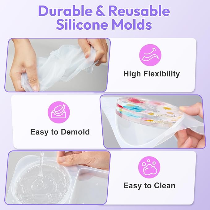 HeyClear Coaster Silicone Resin Molds, 6-Cavity Round Square Octagon Coaster - Image 6