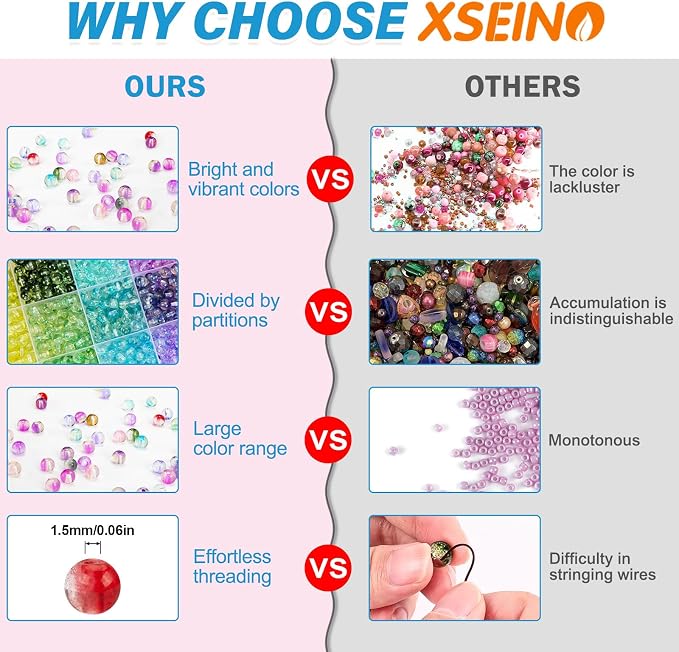 XSEINO 24 Colors 1200PCS Transparent Gradient Glass Beads Kit 6mm DIY Craft - Image 4