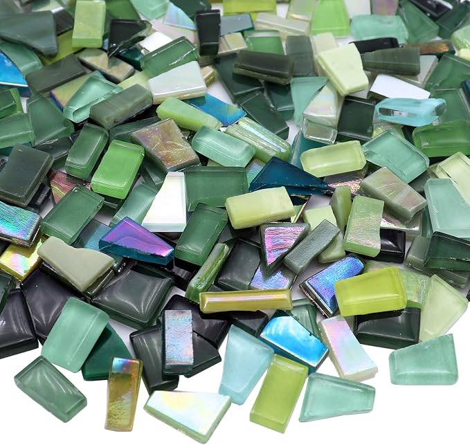 LITMIND 1.1LB Green Mixed Irregular Glass Scraps Mosaic Tiles by LITMIND