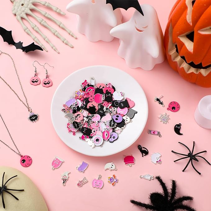 Giegxin 150 Pcs Pink Halloween Charms Bulk - Image 3