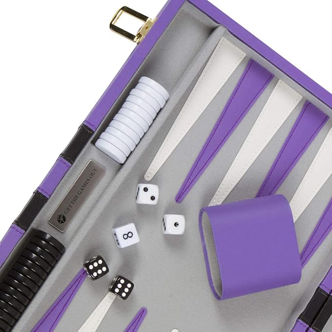 Get The Games Out Top Backgammon Set - Classic Board Game Case - Best Strategy & Tip Guide - Available in Small, Medium and Large Sizes (Purple, Medium)