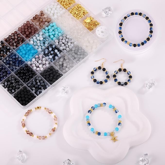 Funtopia Glass Beads for Jewelry Making, 24 Colors 6mm Round Glass Beads - Image 2