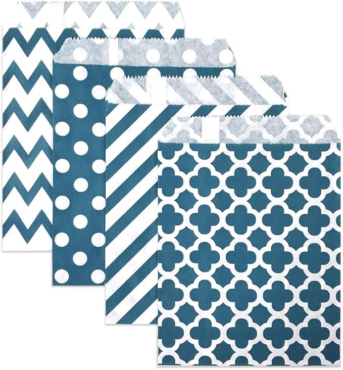 KEYYOOMY 200 Navy Blue Candy Buffet Bags - Small Polka Dot Paper Treat Bags for Wedding & Birthday Party (5x7 inch)