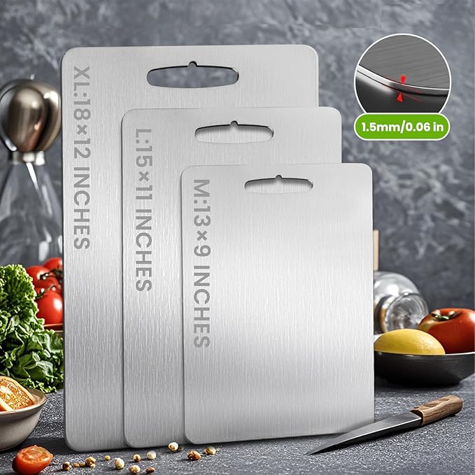 2 Pack Titanium Cutting Board, 2025 New Upgrade 100% Pure Titanium Cutting Boards for Kitchen, Hygiene & Durability Non Stick Chopping Board, Double sided Cutting Mat, Easy to Clean （M & L）