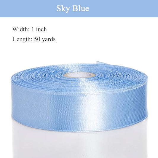 1 Inch Sky Blue Solid Satin Ribbon, 50 Yards Craft Fabric Ribbon for Gift Wrapping Floral Bouquets Wedding Party Decoration