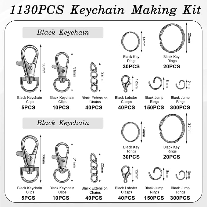 1130PCS Keychain Making Kit Jump Rings - Image 2