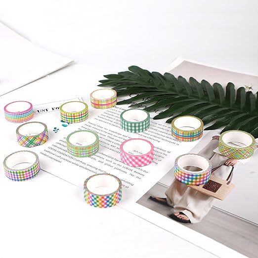 12 Rolls Plaid Washi Tape Set, Colorful Pastel Buffalo Plaid Checkered Masking Decorative Adhesive Tapes for DIY Craft Scrapbook Journals Gift Wrapping Thanksgiving Christmas Party Decor 16.4FT