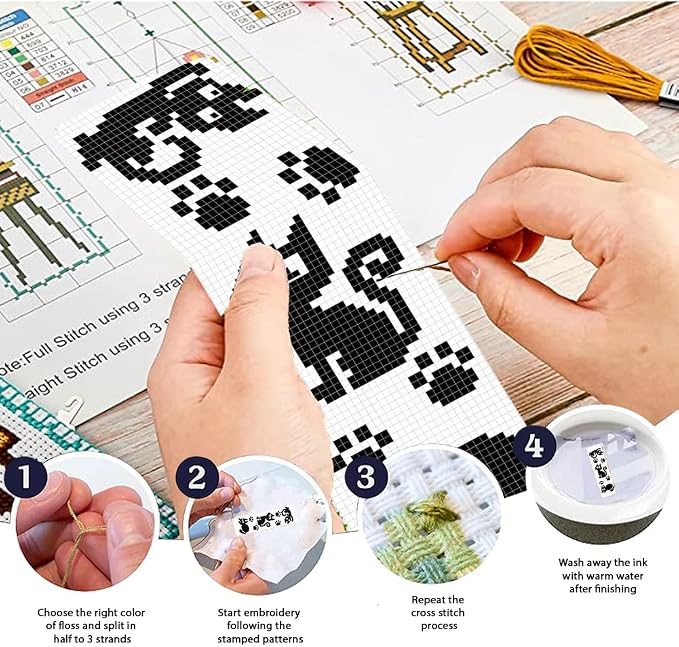 FREEBLOSS 6 Set Cross Stitch Bookmark Kit Stamped Cross Stitch Kit Black Cat - Image 4
