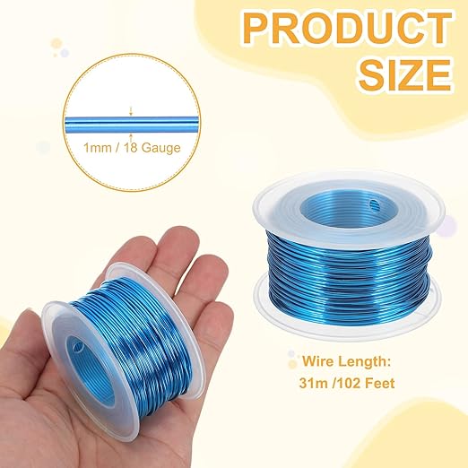 uxcell 18 Gauge / 1mm Anodized Aluminum Wire for Jewelry Craft Making, 102 Feet Bendable Flexible Wire for DIY Home Decor Gardening Sculpture, Blue