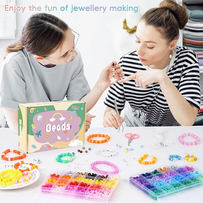 QUEFE 1900pcs, 48 Colors, Pony Beads Bracelet Making Kit, Rainbow Kandi Beads - Image 7
