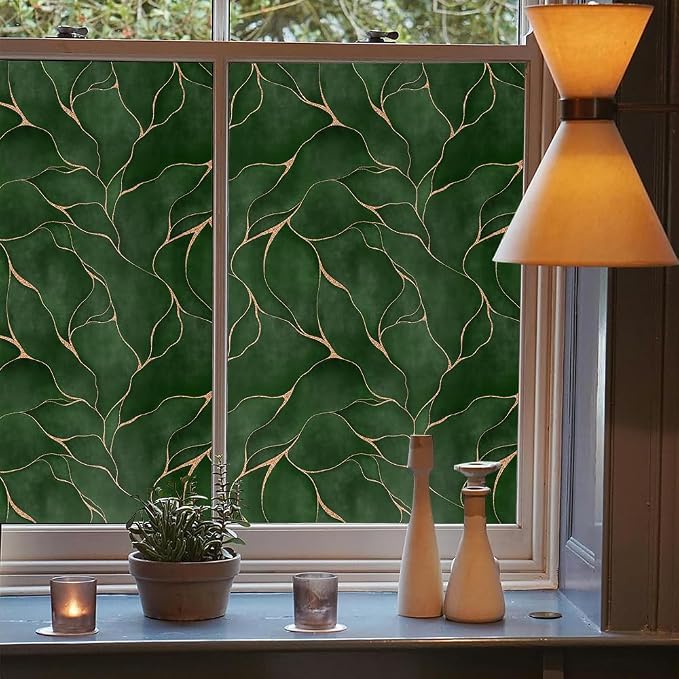 Dark Jade Green Golden Fluid Mosaic Window Films Decorative Double-Side Privacy - Image 3