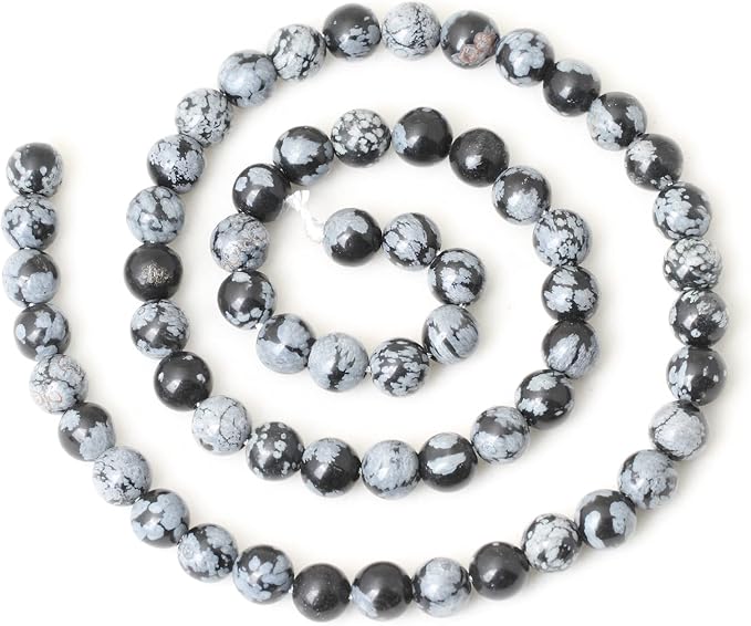 60PCS 6mm Natural Black Snowflake Obsidian Gemstone Round Loose Beads Stone - Image 2