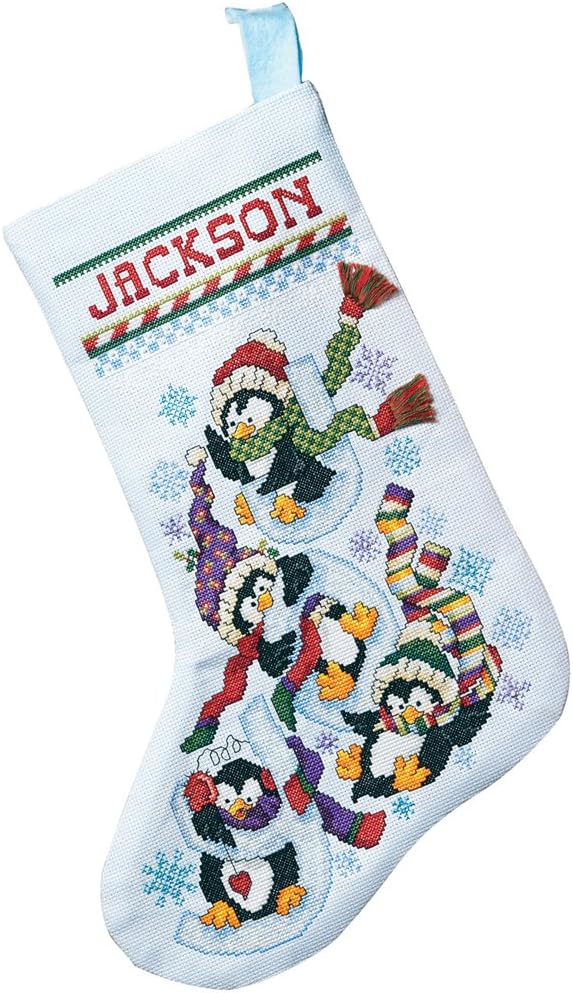 Janlynn 80-0477 Penguin Joy Stocking Counted Cross Stitch Kit, Light Blue by Janlynn