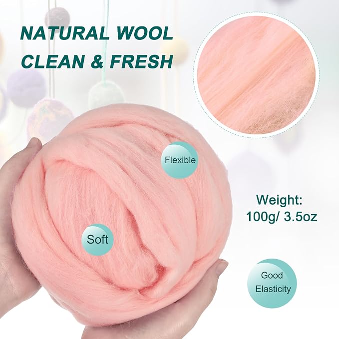 uxcell Needle Felting Wool, 3.5 Oz Nature Fibre Wool Yarn Roving - Image 2
